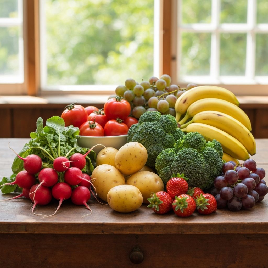 Variety of fresh vegetables and fruits